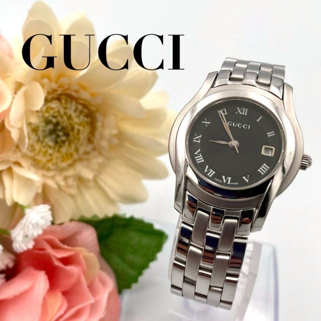 402 美品 グッチ 5500L 腕時計 デイト クォーツ ラウンド 稼働