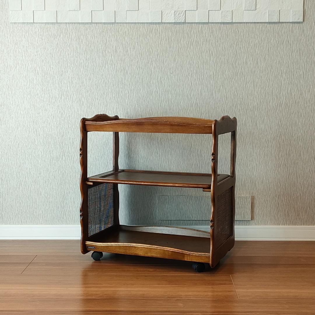 カリモク　キッチンワゴン　木製ワゴン　サイドテーブル　キャスター付き