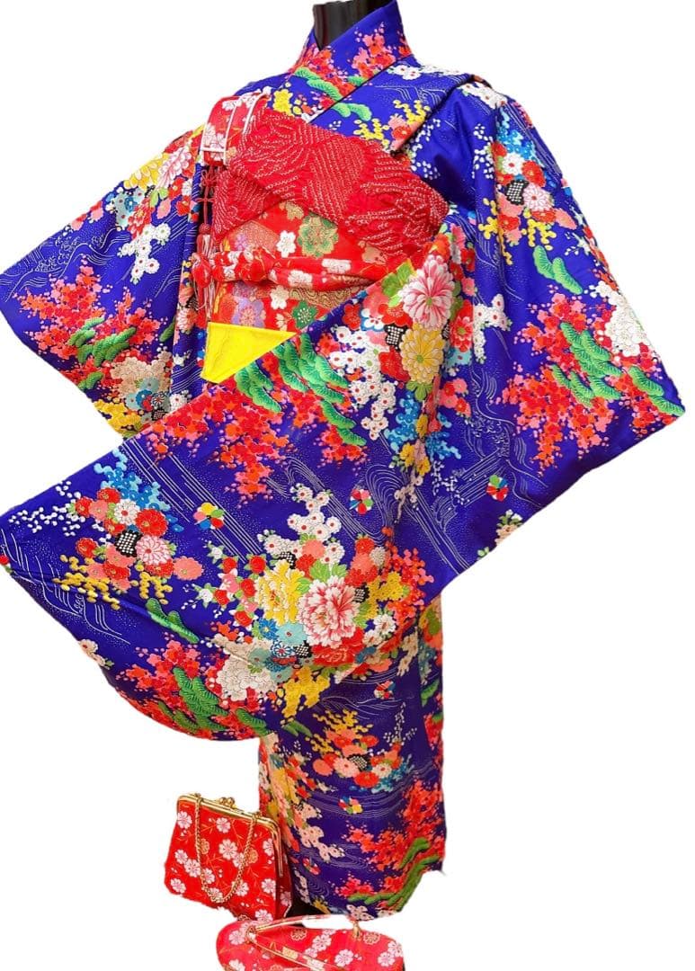 《正絹 アンティーク》七五三 7歳フルセット 濃紫 青紫