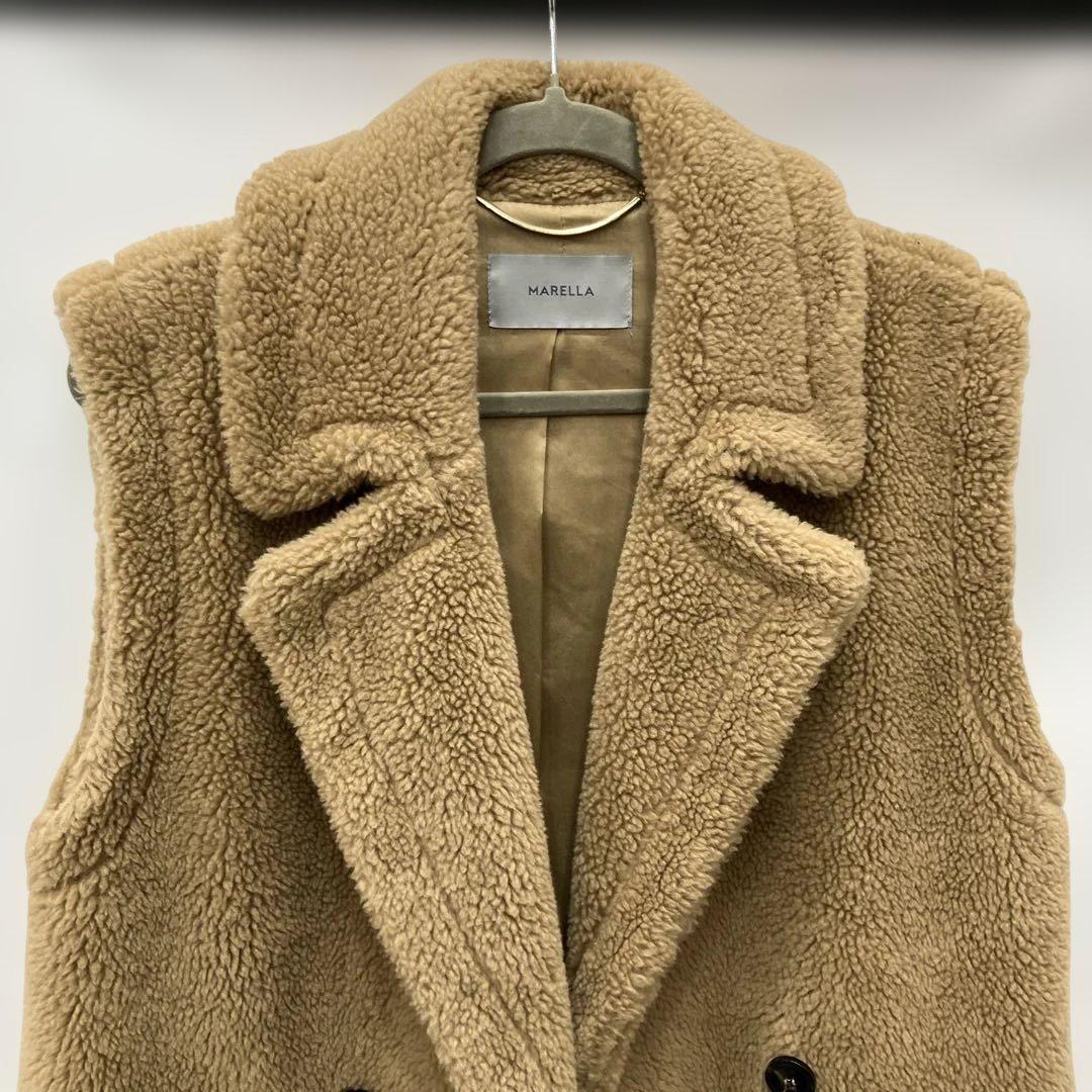 MARELLA ベージュ ボア ダブルブレスト ベスト コート MAX MARA