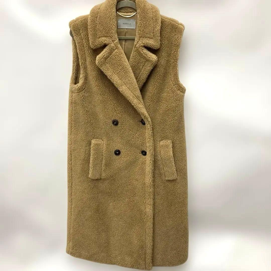 MARELLA ベージュ ボア ダブルブレスト ベスト コート MAX MARA