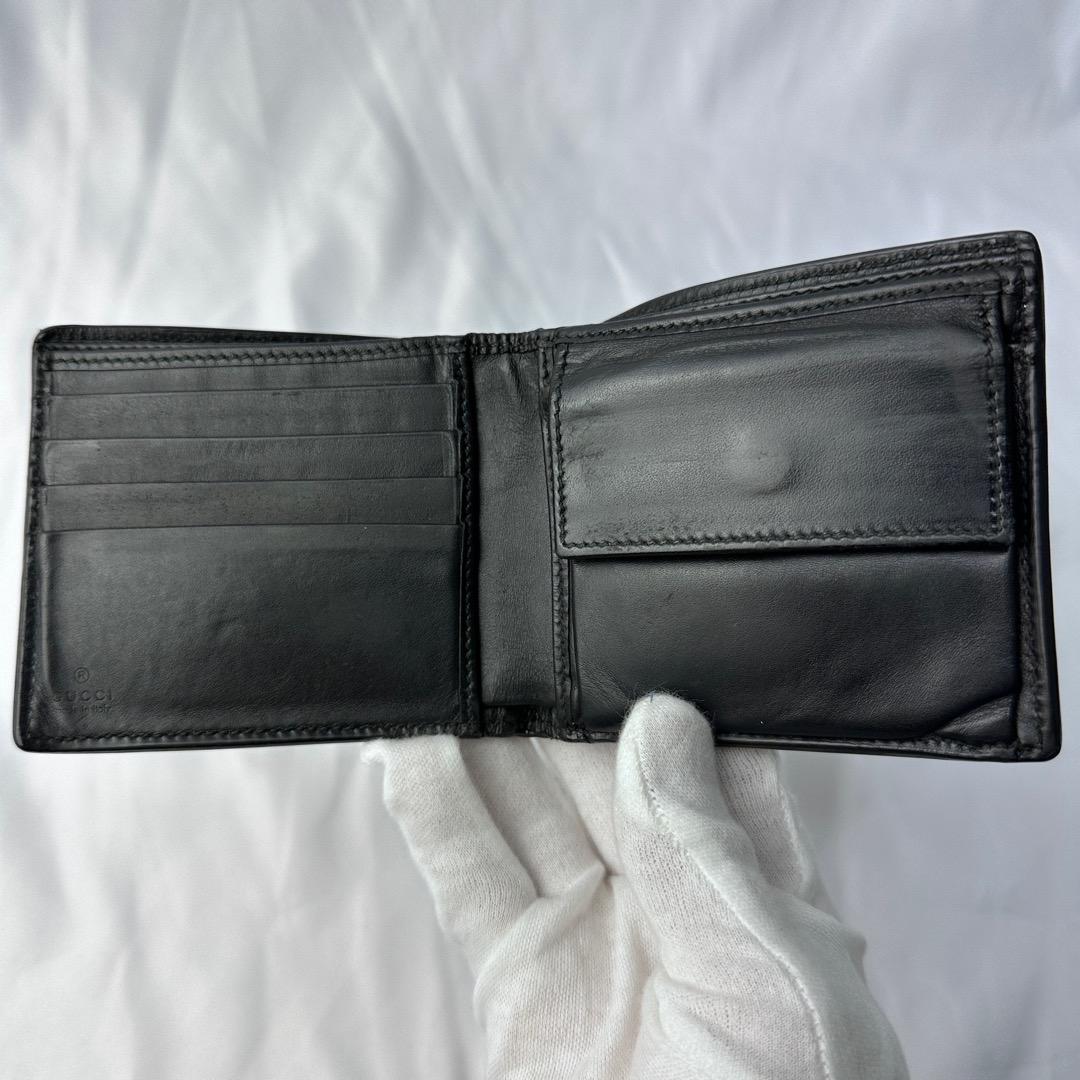 GUCCI グッチ 折り財布 ウルフ GGスプリーム ブラック レザー