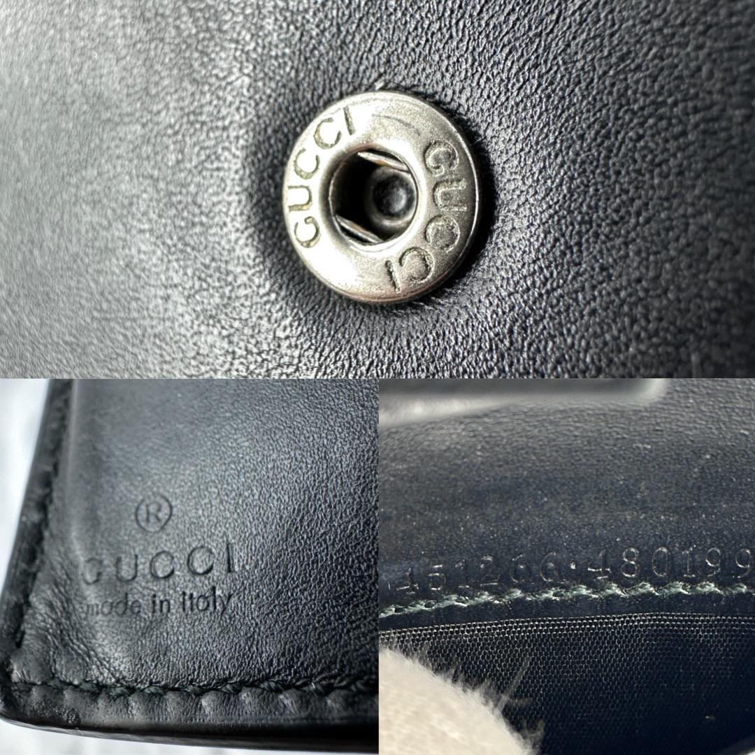 GUCCI グッチ 折り財布 ウルフ GGスプリーム ブラック レザー