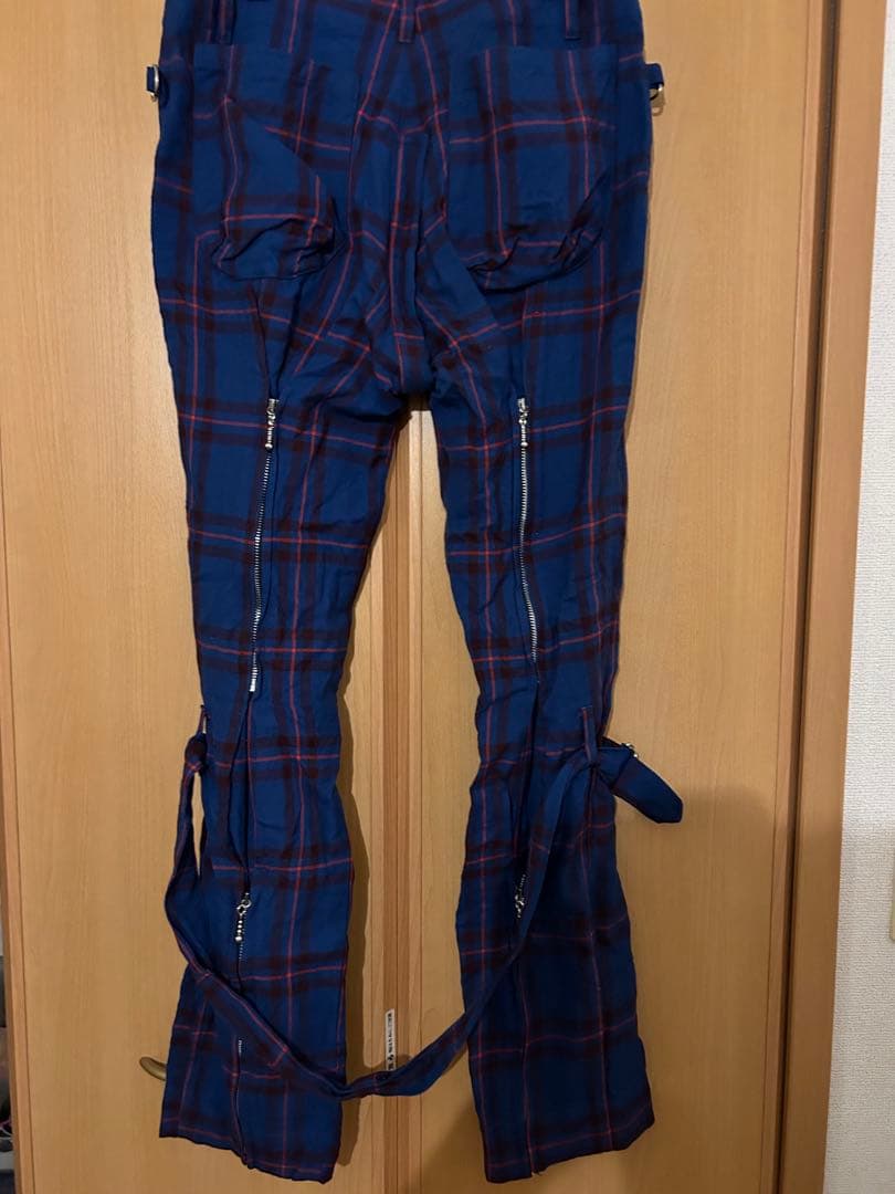 タータンチェック ボンテージパンツ 青