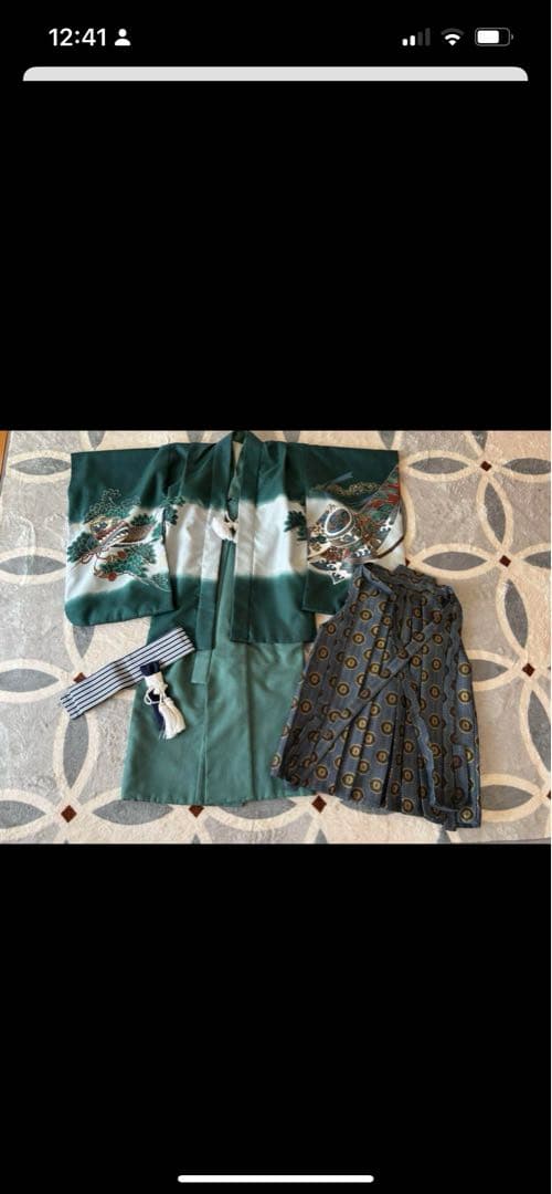 美品　七五三 袴セット　刺繍　緑色　5歳