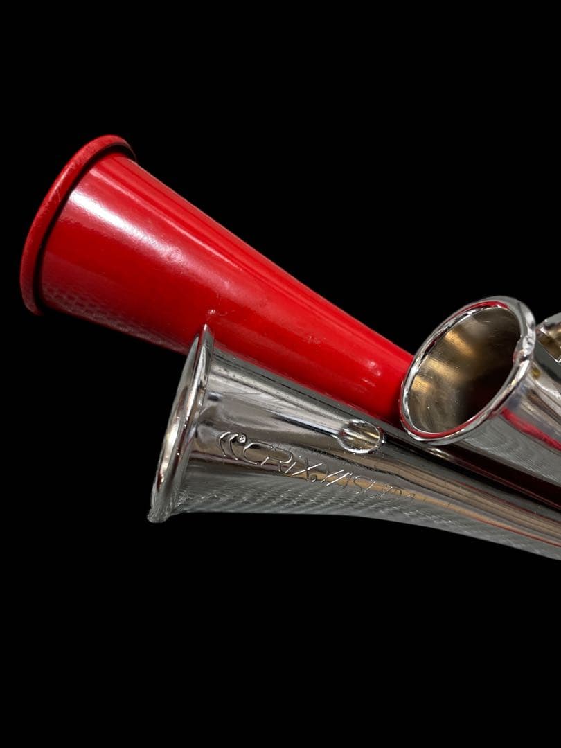 応援用4連ホイッスル シルバー/レッド　CRIX YASUDA チアホーン