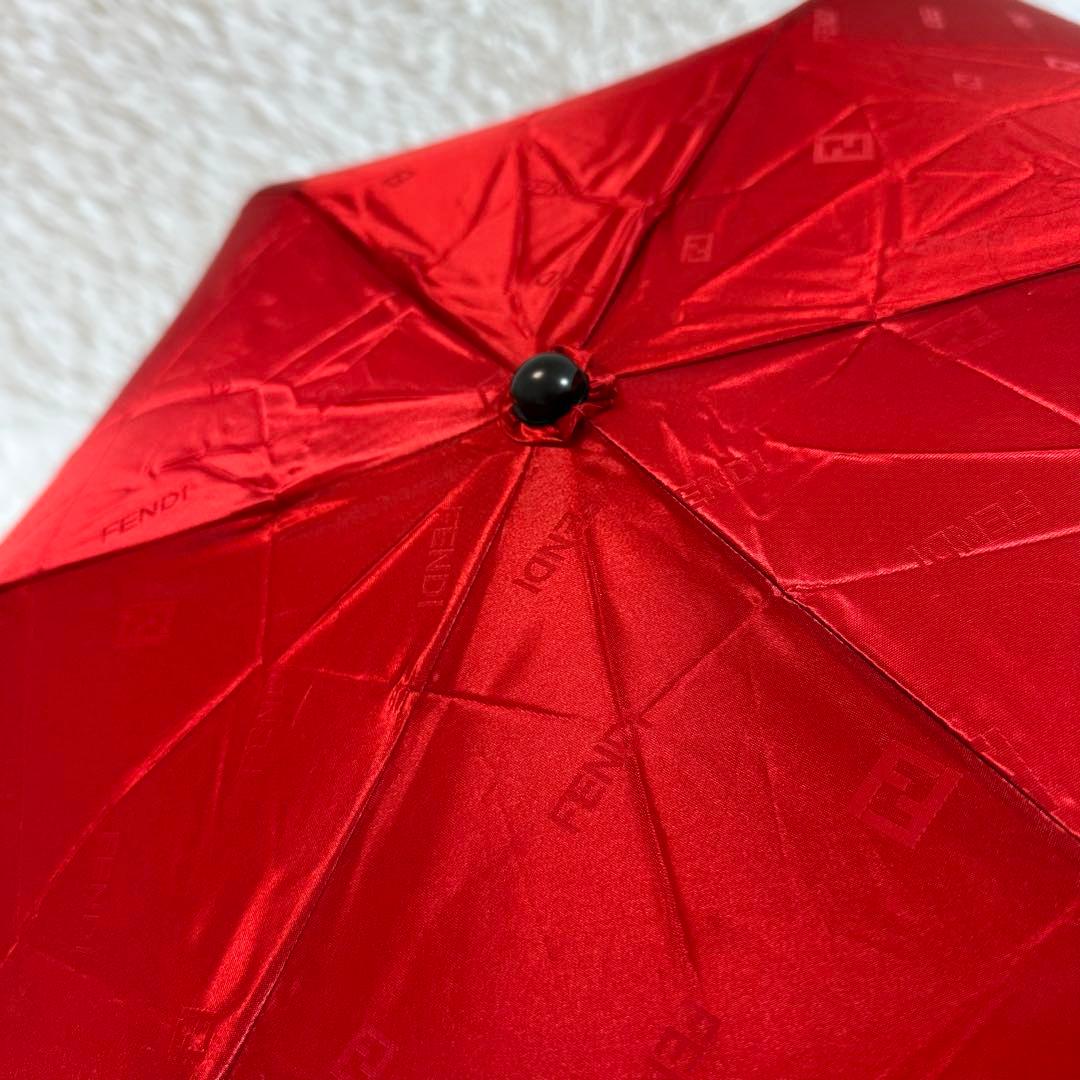 良品✨ フェンディ 折り畳み傘 ズッカ柄 赤 金 手動開閉 傘袋付き