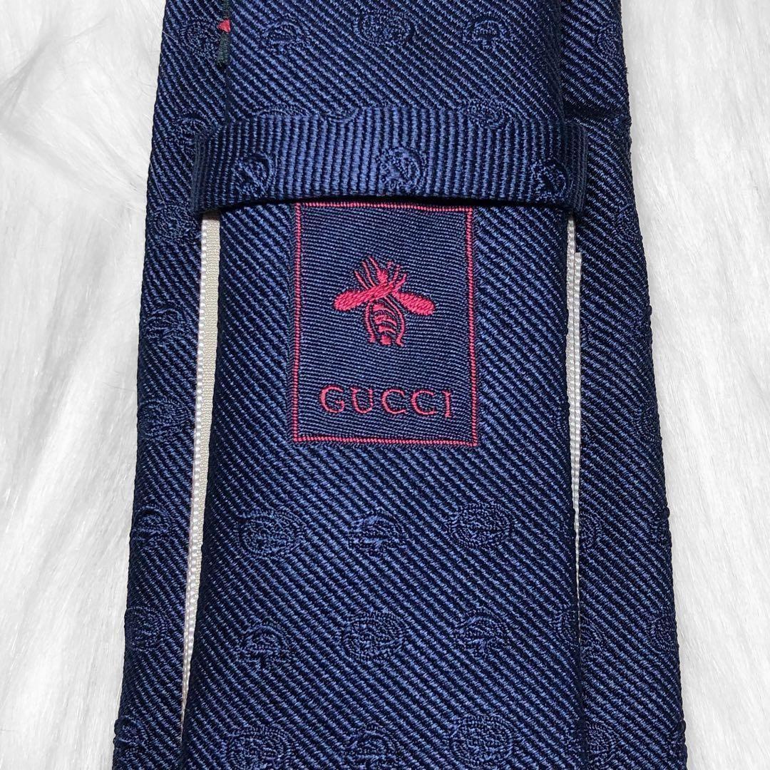 近代モデル★グッチ ネクタイ GG柄 ホースビット シェリーライン ネイビー