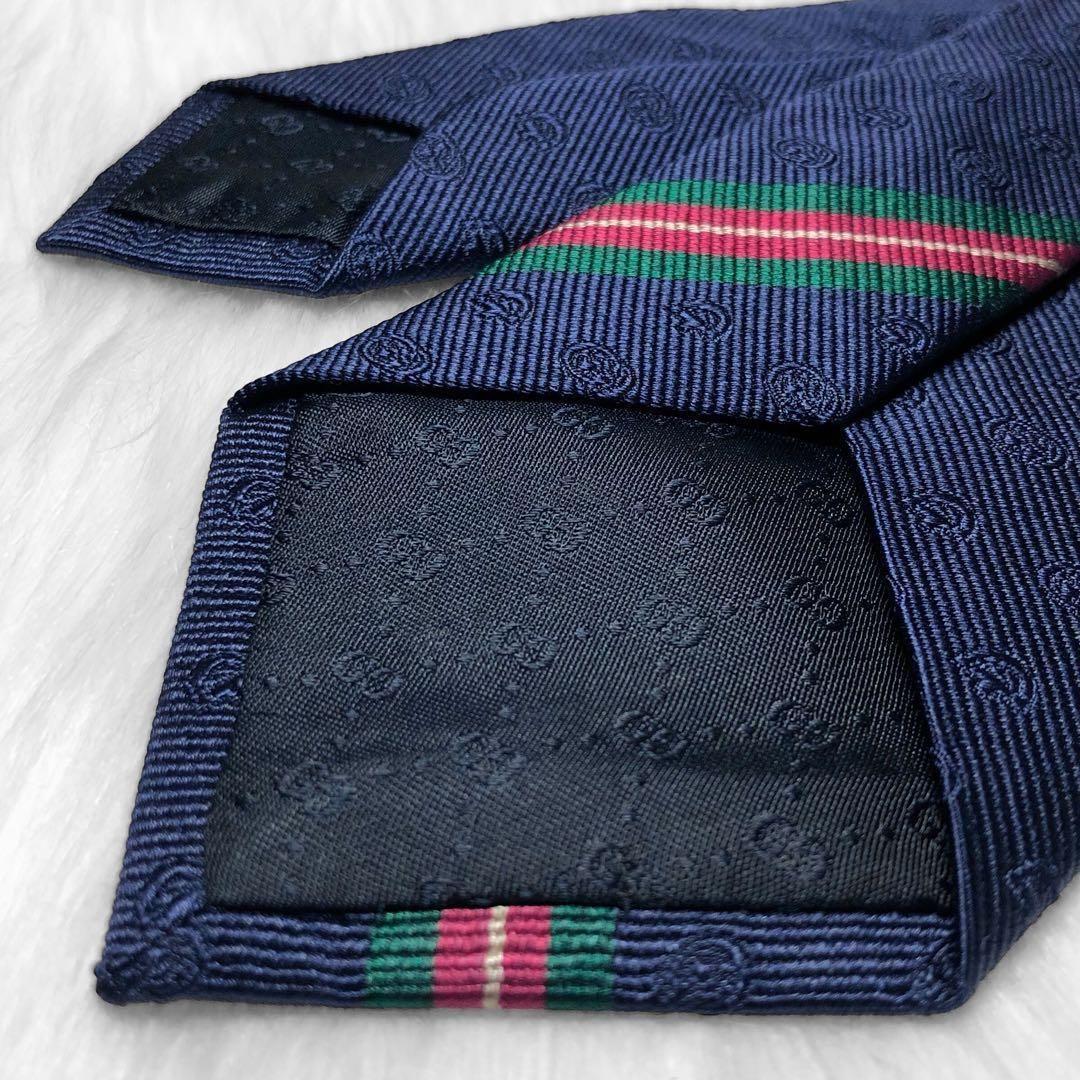 近代モデル★グッチ ネクタイ GG柄 ホースビット シェリーライン ネイビー
