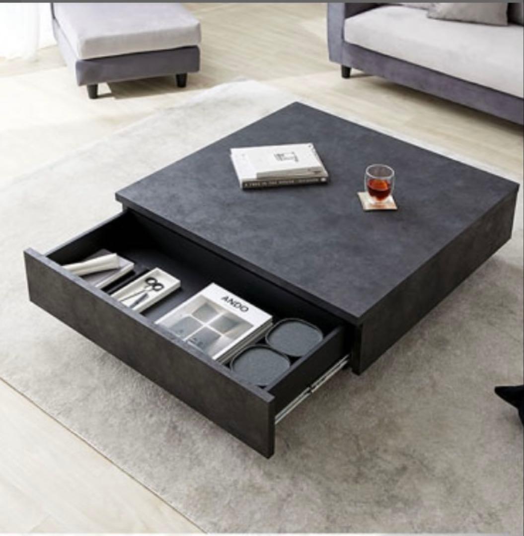 【LOWYA】センターテーブル モルタルブラック　90×90cm