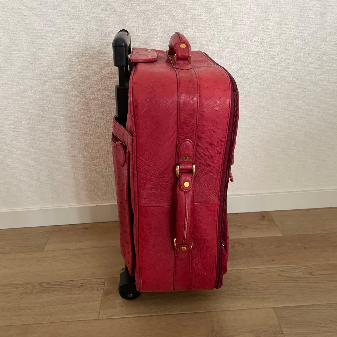 海【希少】キャリーケース オーストリッチ ダチョウ　赤 レディース