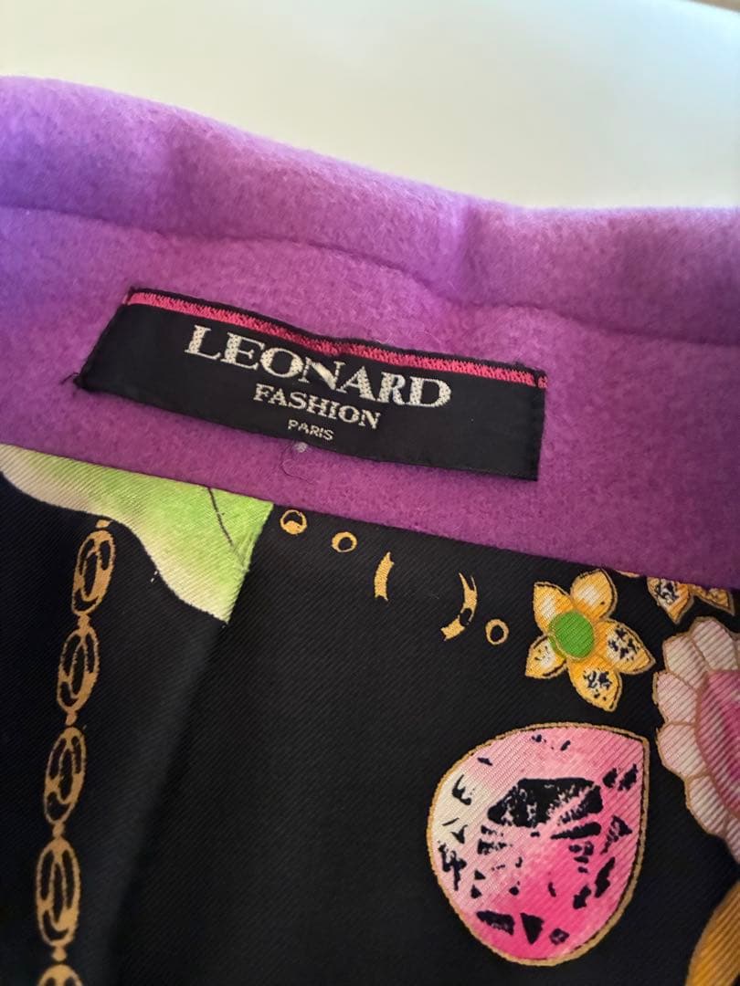 ピ*タ様 レオナール11号カシミヤ混コート パープル裏地シルクLEONARD