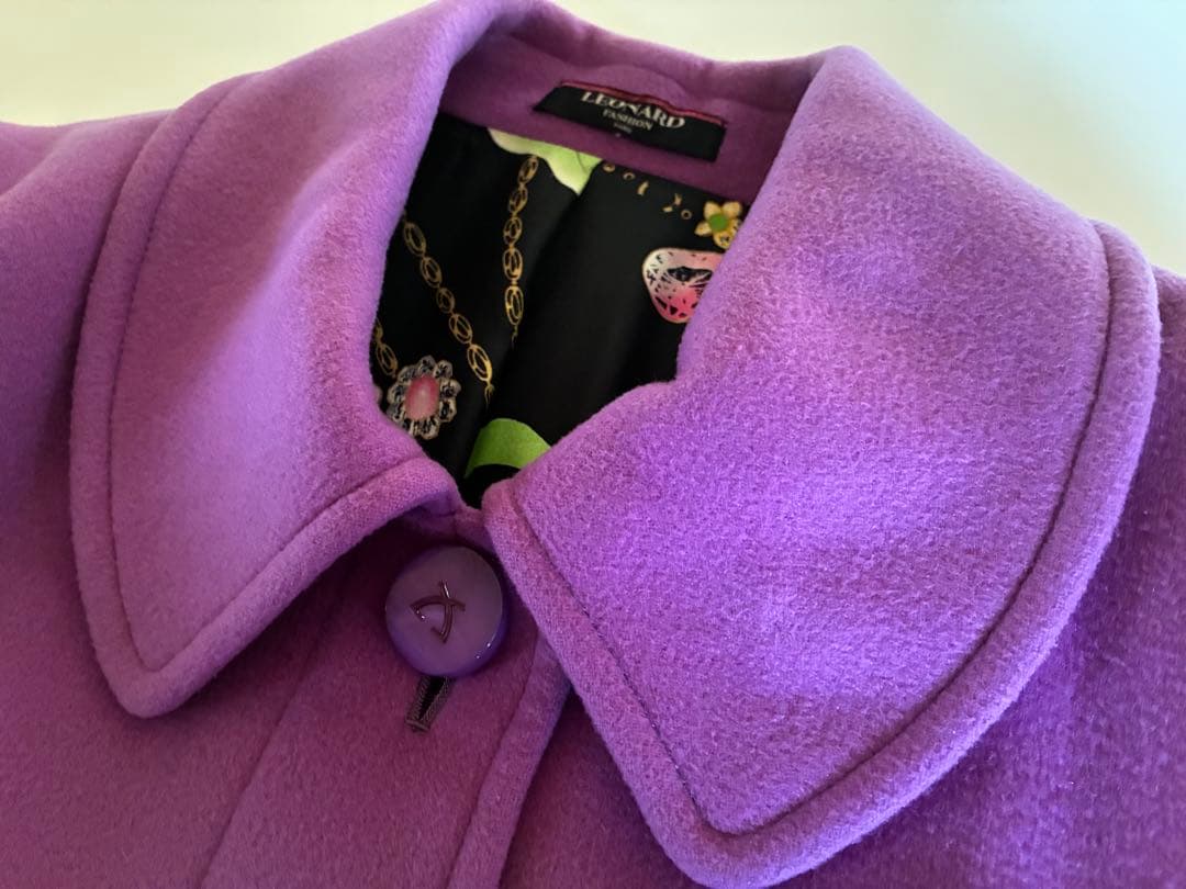 ピ*タ様 レオナール11号カシミヤ混コート パープル裏地シルクLEONARD