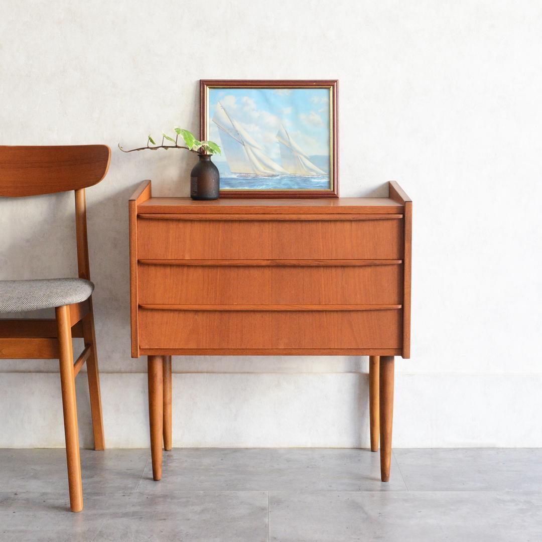 デンマーク 北欧ヴィンテージ チーク ３段 チェスト 北欧家具 サイドチェスト