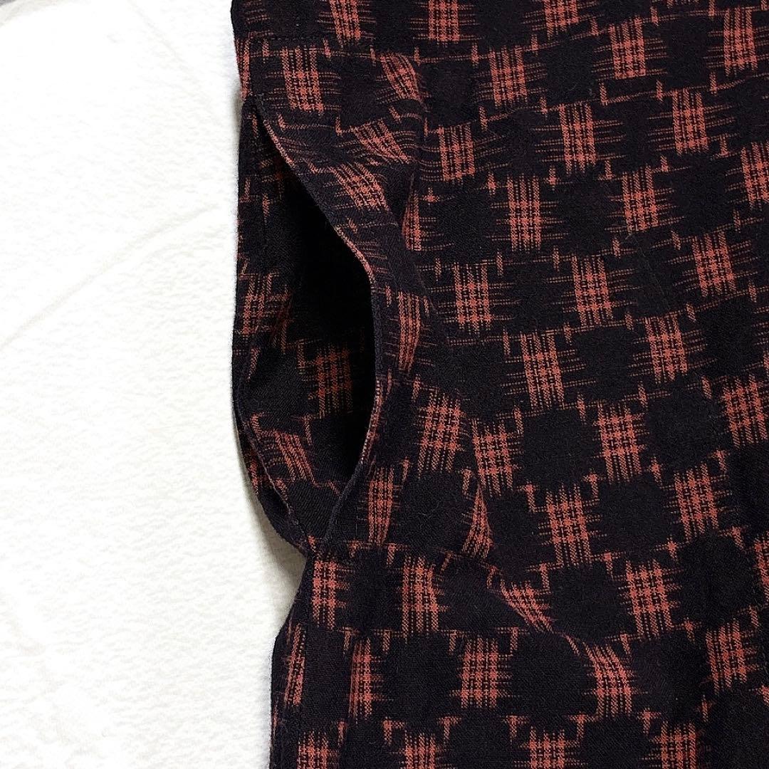 ✨美品✨ギエモン　久留米絣　チュニック　ブラウス　フリル　ピンタック　前開き