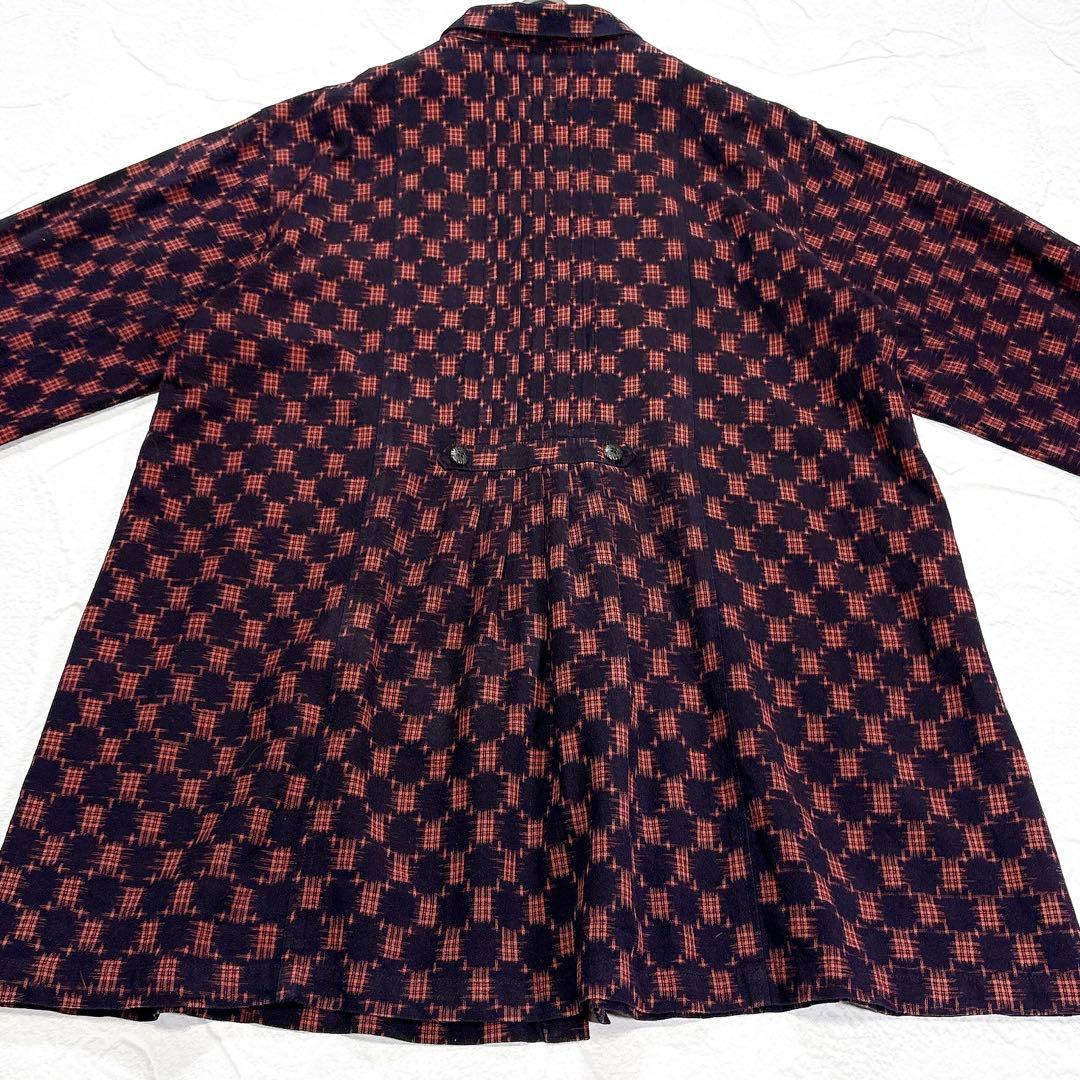 ✨美品✨ギエモン　久留米絣　チュニック　ブラウス　フリル　ピンタック　前開き