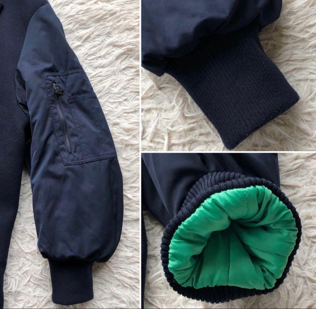 【極美品 22AW】ザラ　マッチングボンバーコート　紺　毛　マキシ丈　袖切替　L