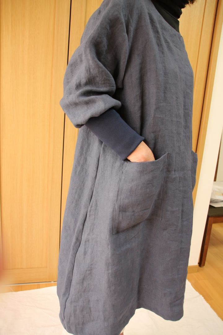 【一点・Chibiページ】ワッシャー加工linenツイル＊かっぽう着ワンピ