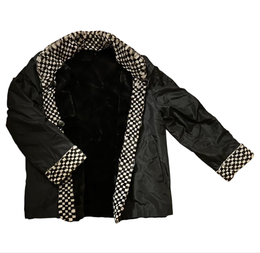 ホワイトベアー　シェアードミンク　　市松模様　ブラック　フリー