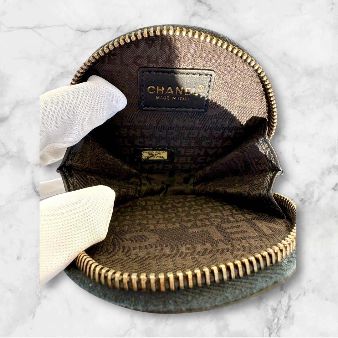CHANEL 本物 カメリアケース 小銭入 シール有 丸型 本革 レザー