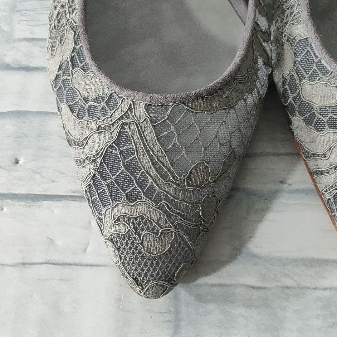 箱保存袋付き未使用品✨マノロブラニク　レースフラットシューズ　グレー　36.5