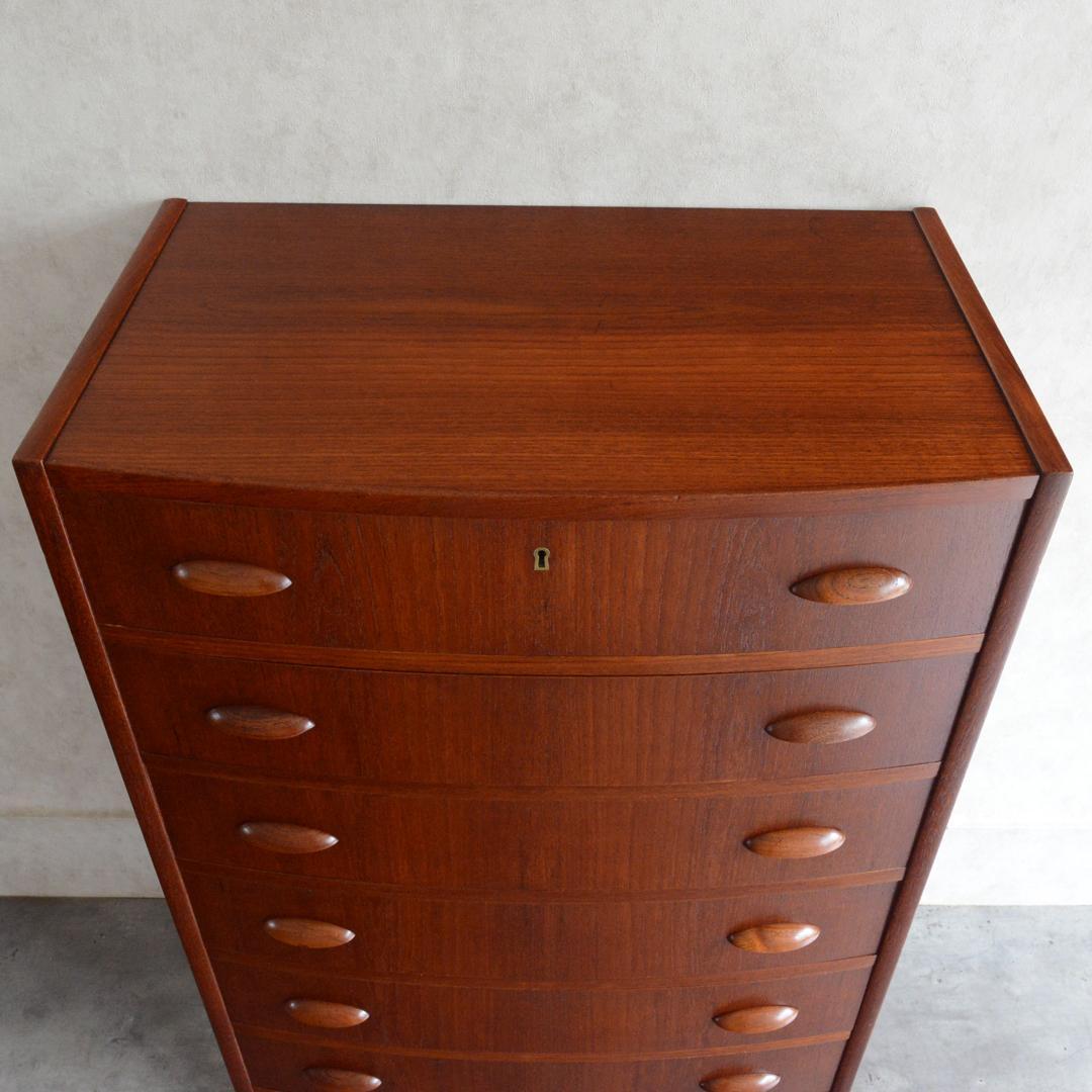 デンマーク 北欧ヴィンテージ チーク 6段 チェスト 鍵付 北欧家具 Lサイズ