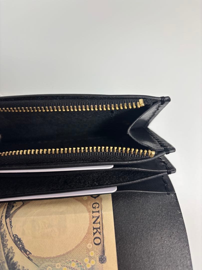 黒　栃木サドルレザー　トラッカーウォレット　三層　真鍮　クロスボールコンチョ