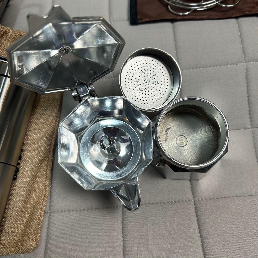 【キャンプ用コーヒーセット一式 モカエキスプレス/手挽きミル/ドリップポット】