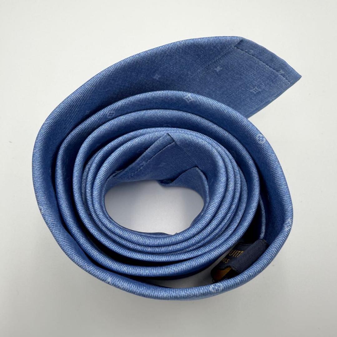 極美品 ルイヴィトン ネクタイ モノグラム ロゴ総柄 フォーマル ライトブルー