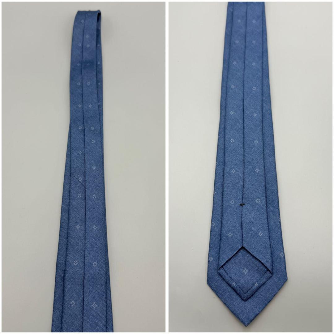 極美品 ルイヴィトン ネクタイ モノグラム ロゴ総柄 フォーマル ライトブルー