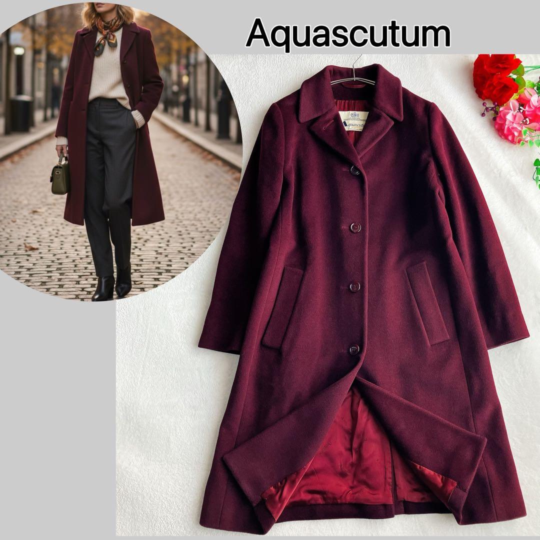 アクアスキュータム★アンゴラ カシミヤ チェスターコート シャドウロゴ Aライン