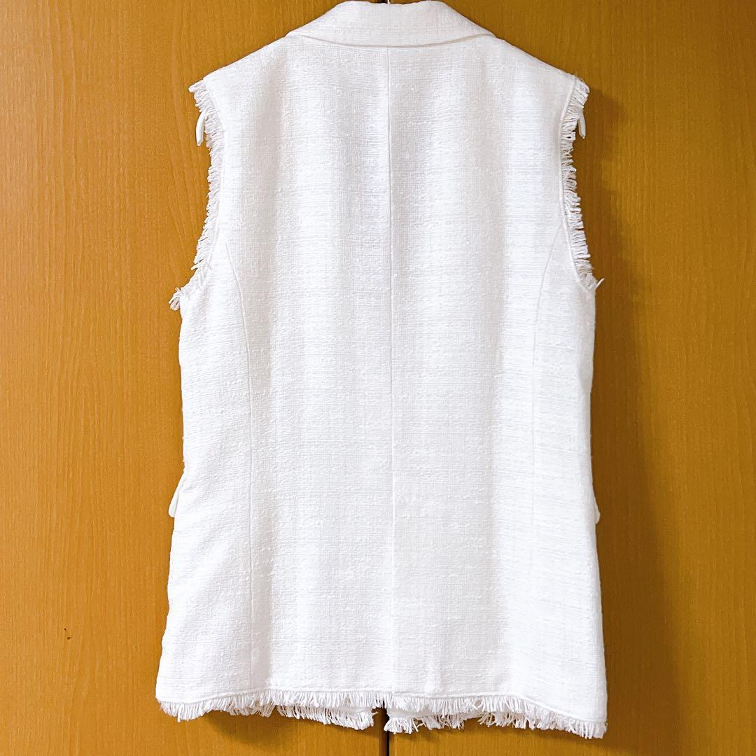 【美品】ツイードテーラードベスト ホワイト アニュアンス