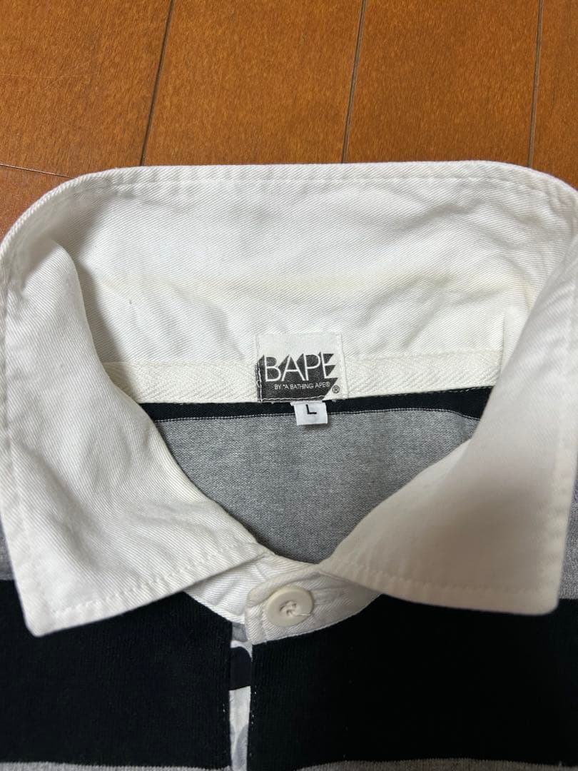 【L】A BATHING APE 黒灰ストライプ　ラガーシャツ