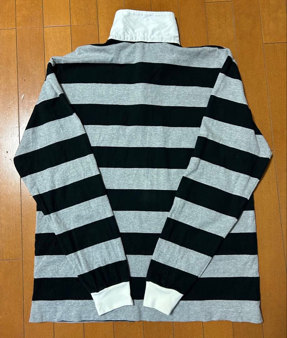 【L】A BATHING APE 黒灰ストライプ　ラガーシャツ