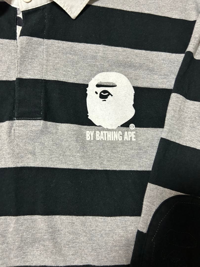 【L】A BATHING APE 黒灰ストライプ　ラガーシャツ