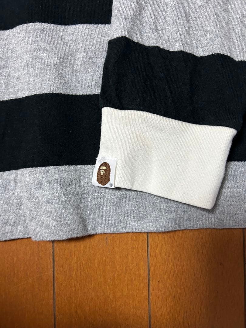 【L】A BATHING APE 黒灰ストライプ　ラガーシャツ
