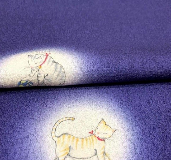 正絹　袷　猫模様　付下げ