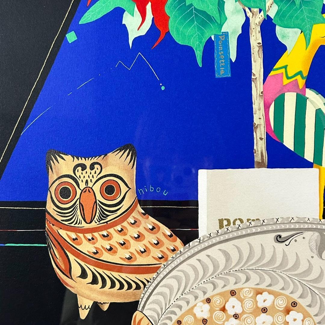 美品 中島千波「ポインセチア」リトグラフ 直筆サイン・落款有 額縁入り 日本画家