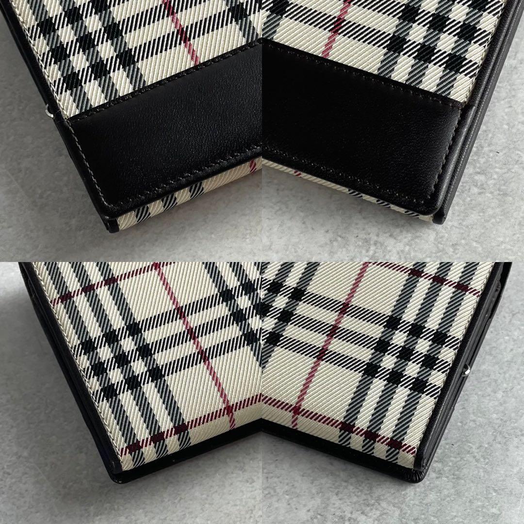 未使用級✨バーバリー 長財布 キャンバス レザー ノバチェック がま口