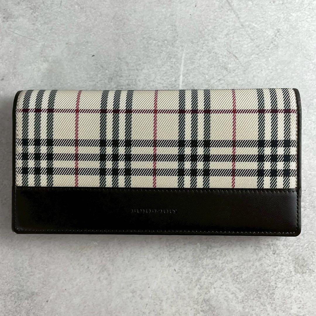 未使用級✨バーバリー 長財布 キャンバス レザー ノバチェック がま口