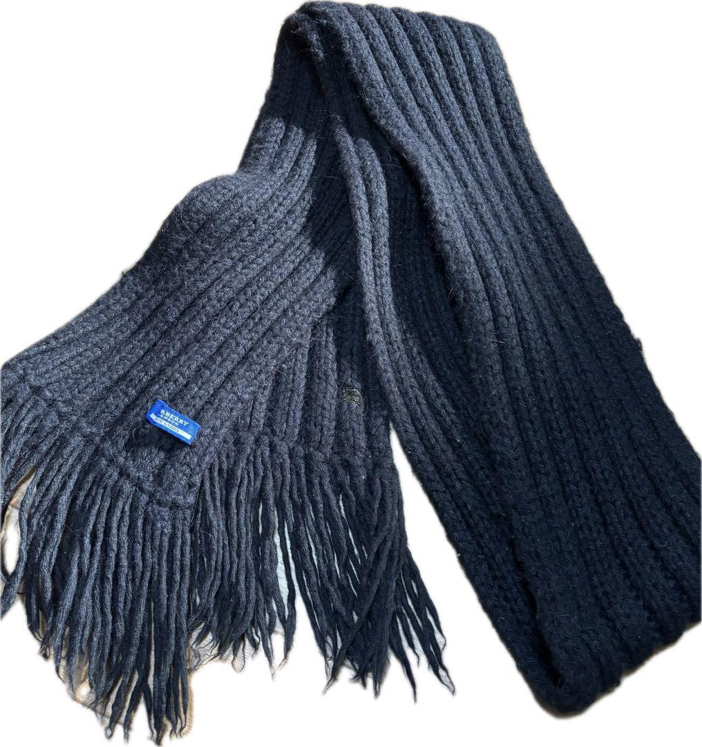 バーバリーロンドン　ウール　マフラー　黒