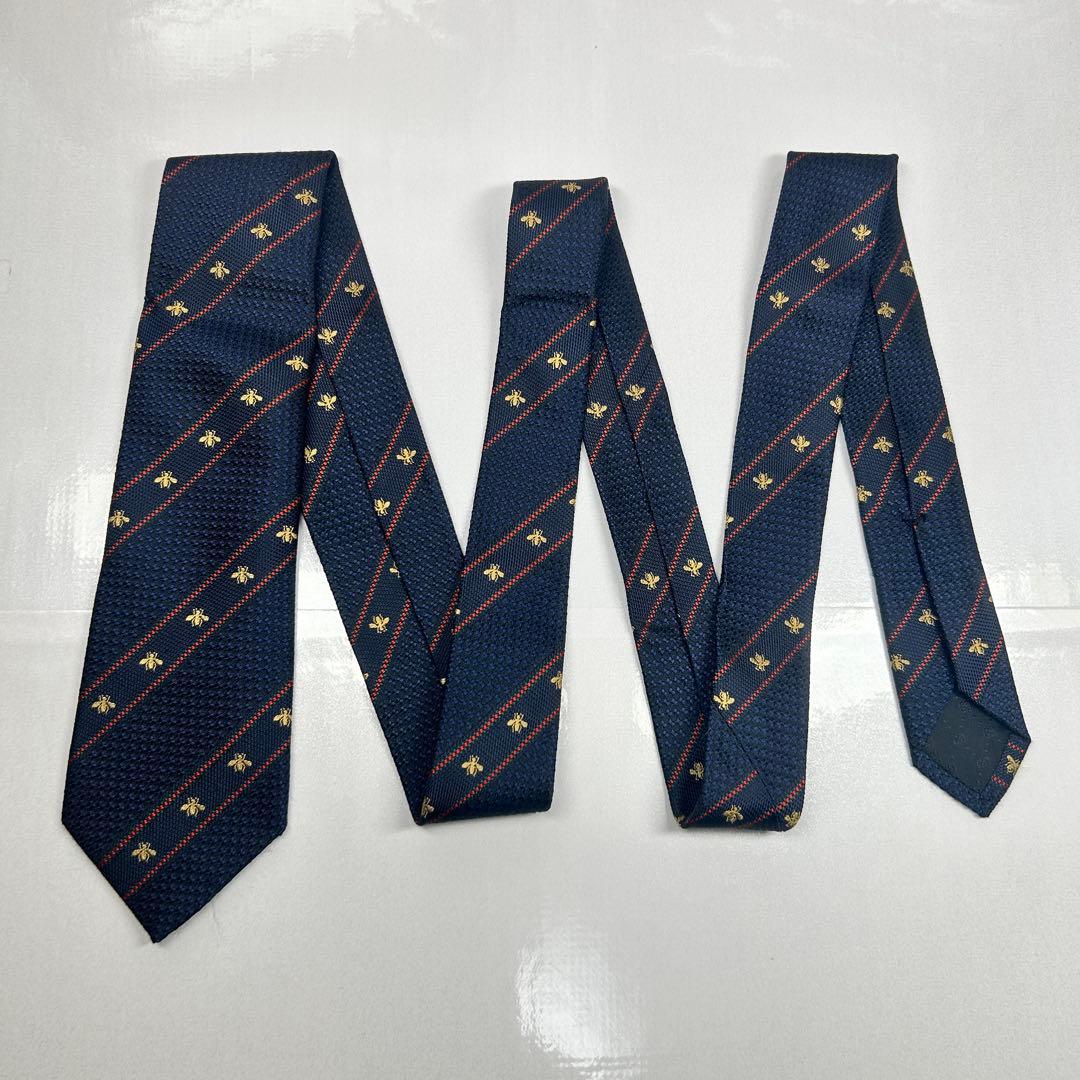 GUCCI グッチ 美品 ネクタイ 近年タグ 蜂 ビー ストライプ 人気 シルク