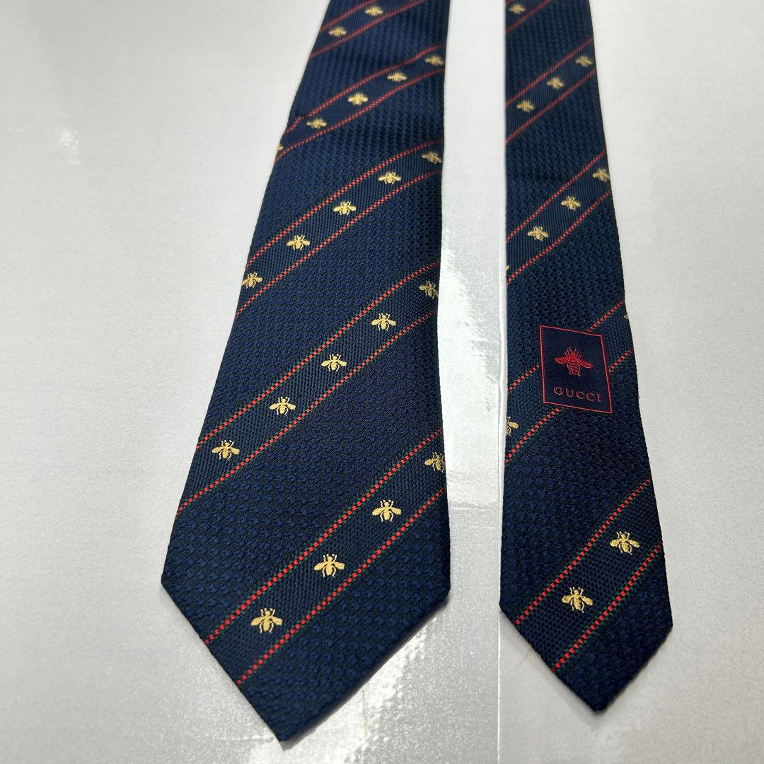 GUCCI グッチ 美品 ネクタイ 近年タグ 蜂 ビー ストライプ 人気 シルク