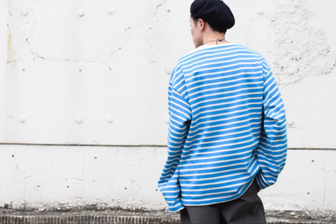 未使用＊Outilターコイズ×ホワイトバスクシャツサイズ0長袖カットソーボーダー