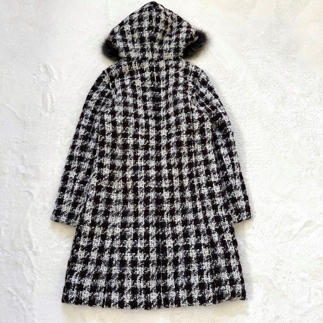 【美品】DAMA collection フード付き ツイードコート 千鳥格子 M