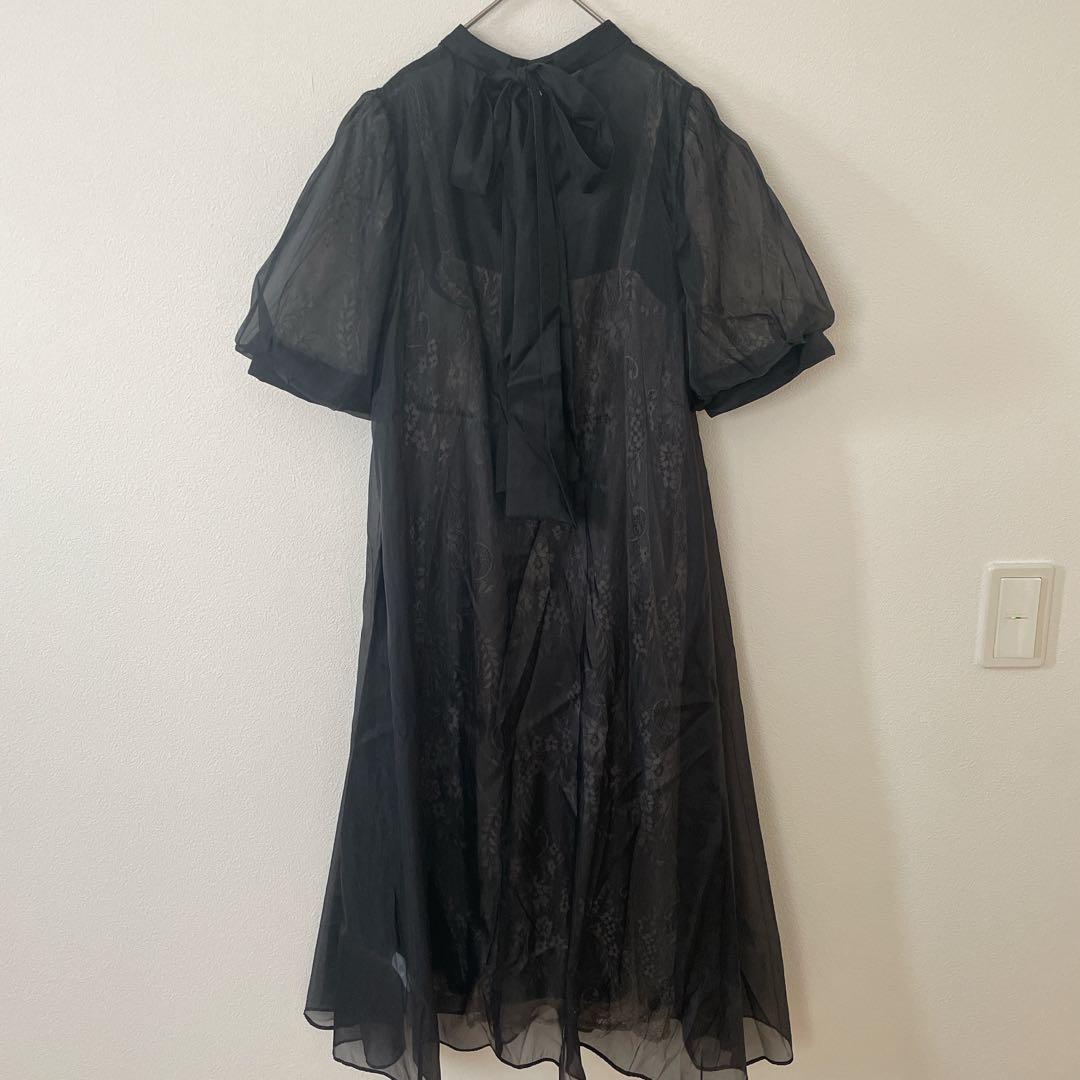 kana カナ Aライン　シアー　バックリボン　ワンピース　お呼ばれ　結婚式　S