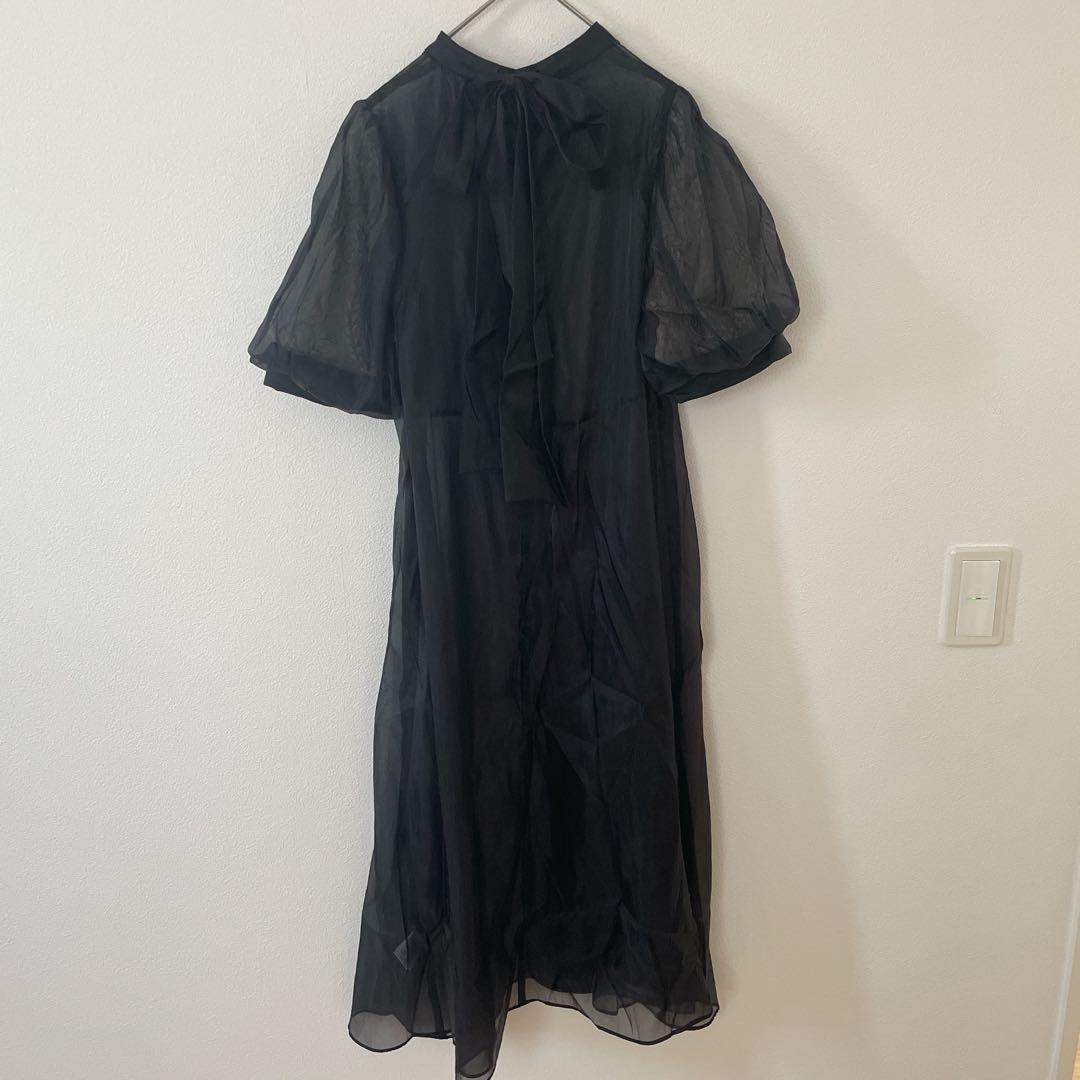 kana カナ Aライン　シアー　バックリボン　ワンピース　お呼ばれ　結婚式　S