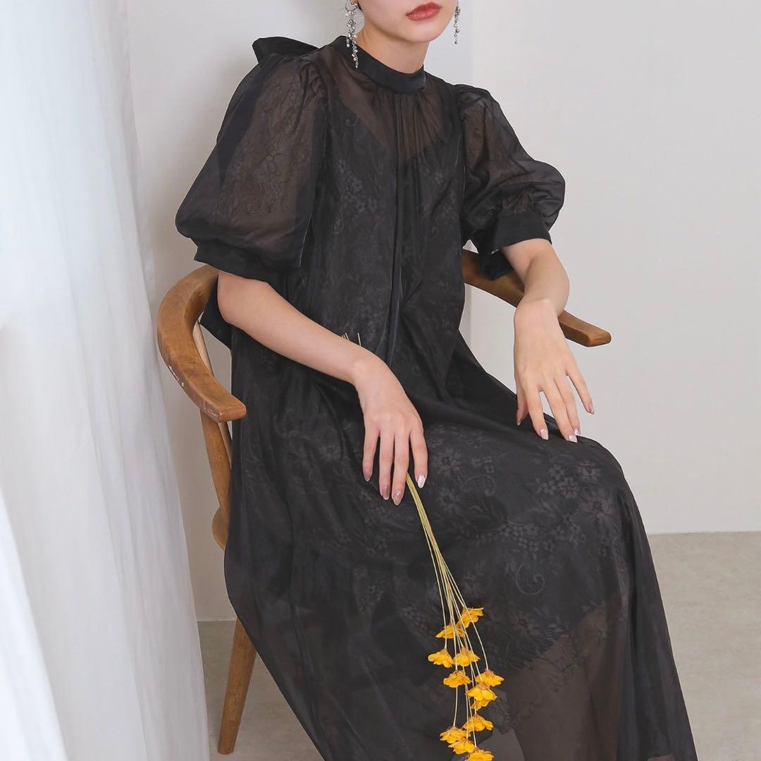 kana カナ Aライン　シアー　バックリボン　ワンピース　お呼ばれ　結婚式　S