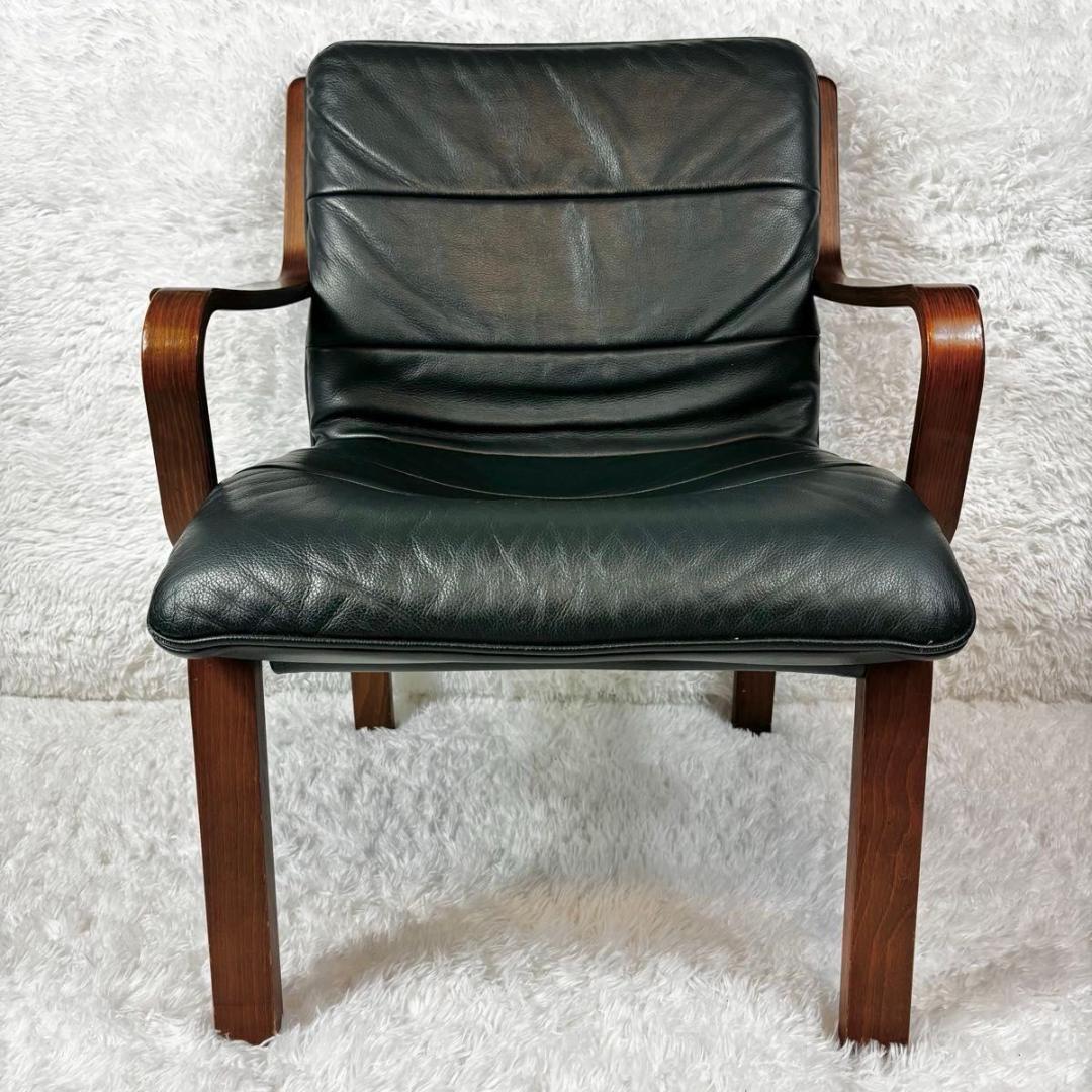 FUJI FURNITURE アームチェア　本革　ダークグリーン