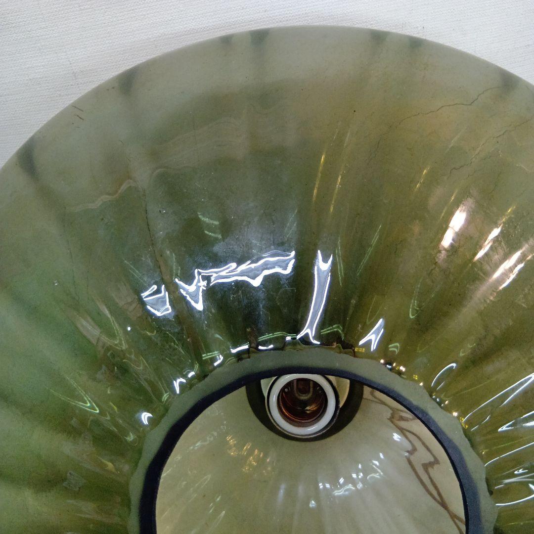 ランプシェード 緑色ストライプガラスディフューザー アンティーク 直径40センチ